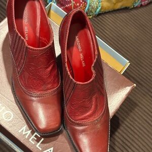 Antonio Melani Ferrari Red Leather Ankle Boots